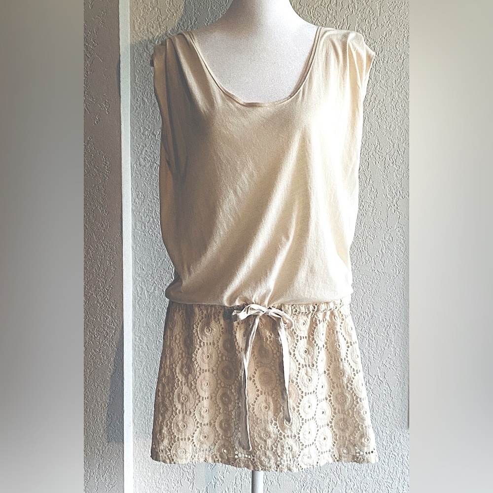 Language sleeveless drop waist dress - knit top with eyelet lace skirt